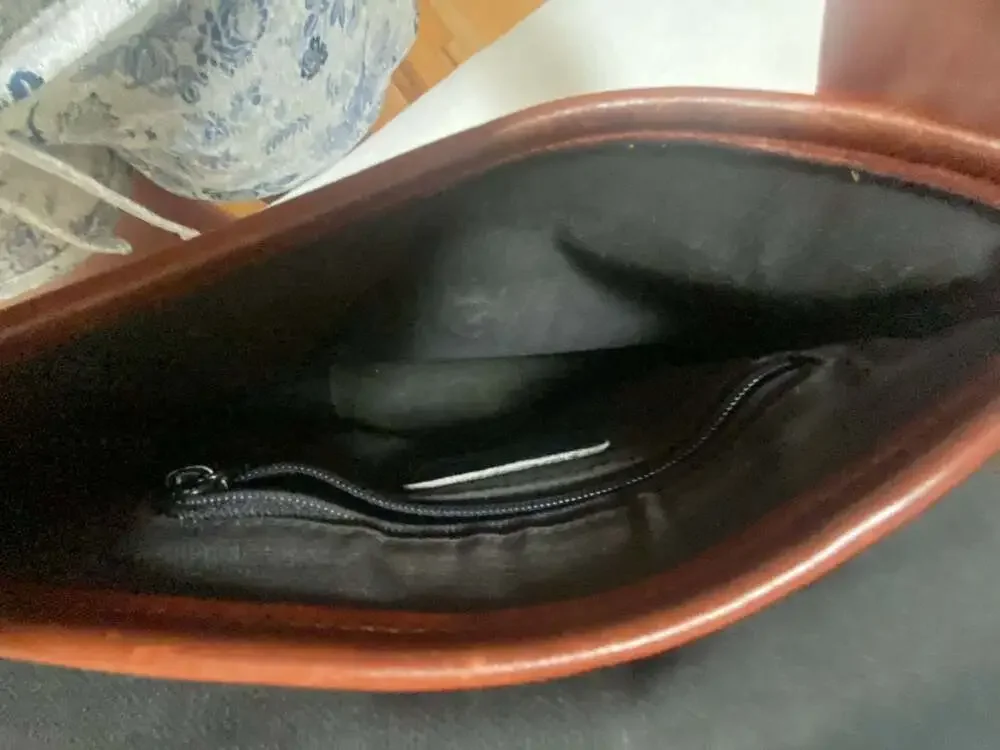 Vintage Brighton Melanie Leather Crossbody Bucket Bag in Black and Brown Croc